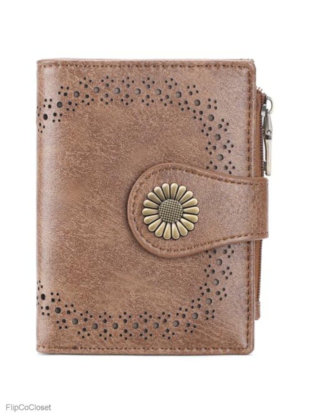 Bifold Vegan Leather Wallet 9 Card Slots Zipper Coin Pocket RFID Blocking